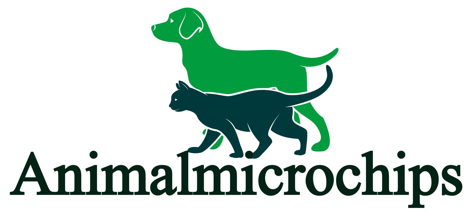 animal microchips logo with a green dog and grey car